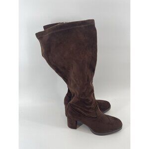 American Exchange Knee High Solid Brown Faux Suede Boots Full Zip Size 7.5 NWT